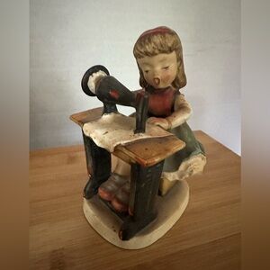 Vintage Napco Sewing Machine Girl Ceramic Figurine Made in Japan